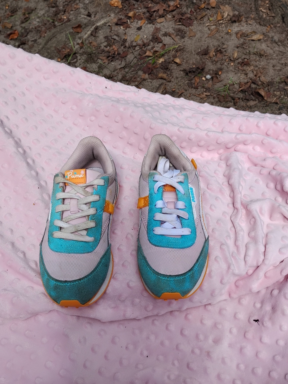 Puma Kids Teal, Light Pink & Orange Accent Sneakers - Comfortable Lace-Up